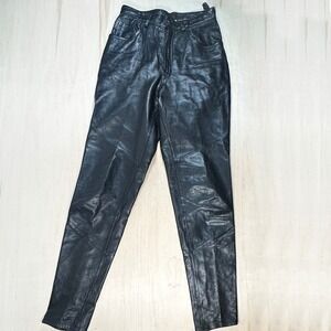 Vintage 80s Wilsons Black Leather Slim Fit High Rise Straight Leg Pants 8